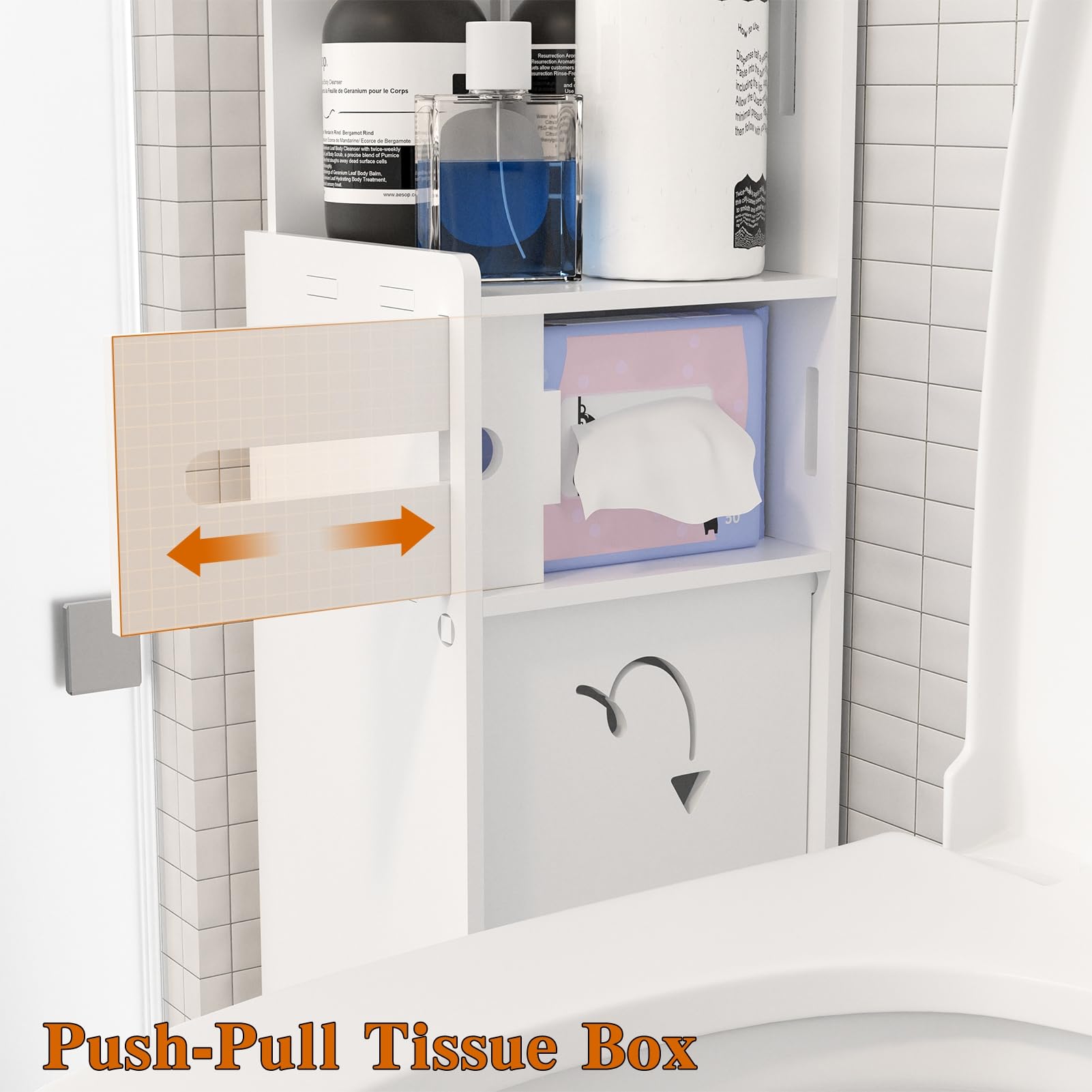 pofluany Small Bathroom Storage Cabinet Beside Toilet with Paper Dispenser, Slim Toilet Paper Storage Corner Floor Cabinet Bathroom Organizer for Small Space, Bathroom, Kitchen, Laundry White