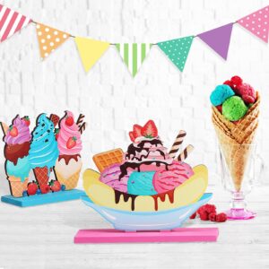 Blosssound 6 Pcs Ice Cream Table Wooden Decorations Ice Cream Table Centerpieces Letter Truck Gnome Ice Cream Wood Signs for Ice Cream Theme Bar Party Birthday Baby Shower Party Supplies