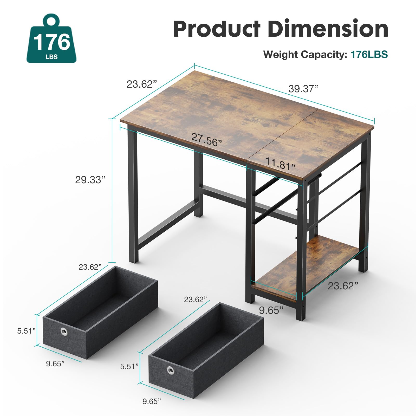 SMUG Computer Desk with Storage Drawers, 40 Inch Small Office Desk Modern Simple Workstation Study Writing Table for Home Bedroom, Rustic Brown