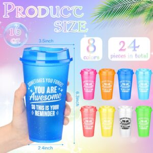 Skylety 24 Pcs Thank You Gifts You Are Awesome Coffee Cups with Lid 16 oz Plastic Tumblers Bulk Inspirational Christmas Appreciation Gift for Employee Coworker Teacher Colleague (Bright Colors)