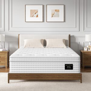 bedstory queen mattress - 14 inch plush hybrid mattress in a box - soft memory foam and individual pocket springs for pressure relief and motion isolation, certipur-us