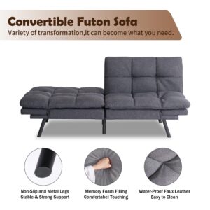 AMICLIBER Futon Sofa Bed Couch Convertible Sofa, Memory Foam Futon Sleeper Sofa Loveseat Convertible Couch Bed for Small Compact Living Spaces,Apartment,Grey Linen Fabric