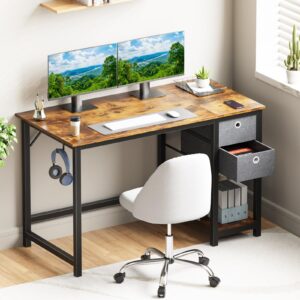 SMUG Computer Desk with Storage Drawers, 40 Inch Small Office Desk Modern Simple Workstation Study Writing Table for Home Bedroom, Rustic Brown