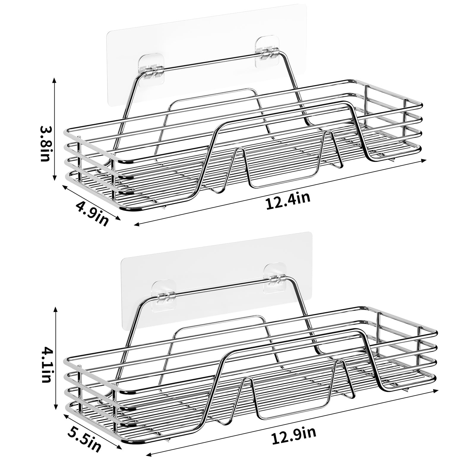 Shower Caddy 2 Pack,Adhesive Shower Organizer for Bathroom Storage&Home Decor&Kitchen,No Drilling,Large Capacity,Rustproof Stainless Steel Bathroom Organizer,Shelves for Inside Shower (2 sliver)