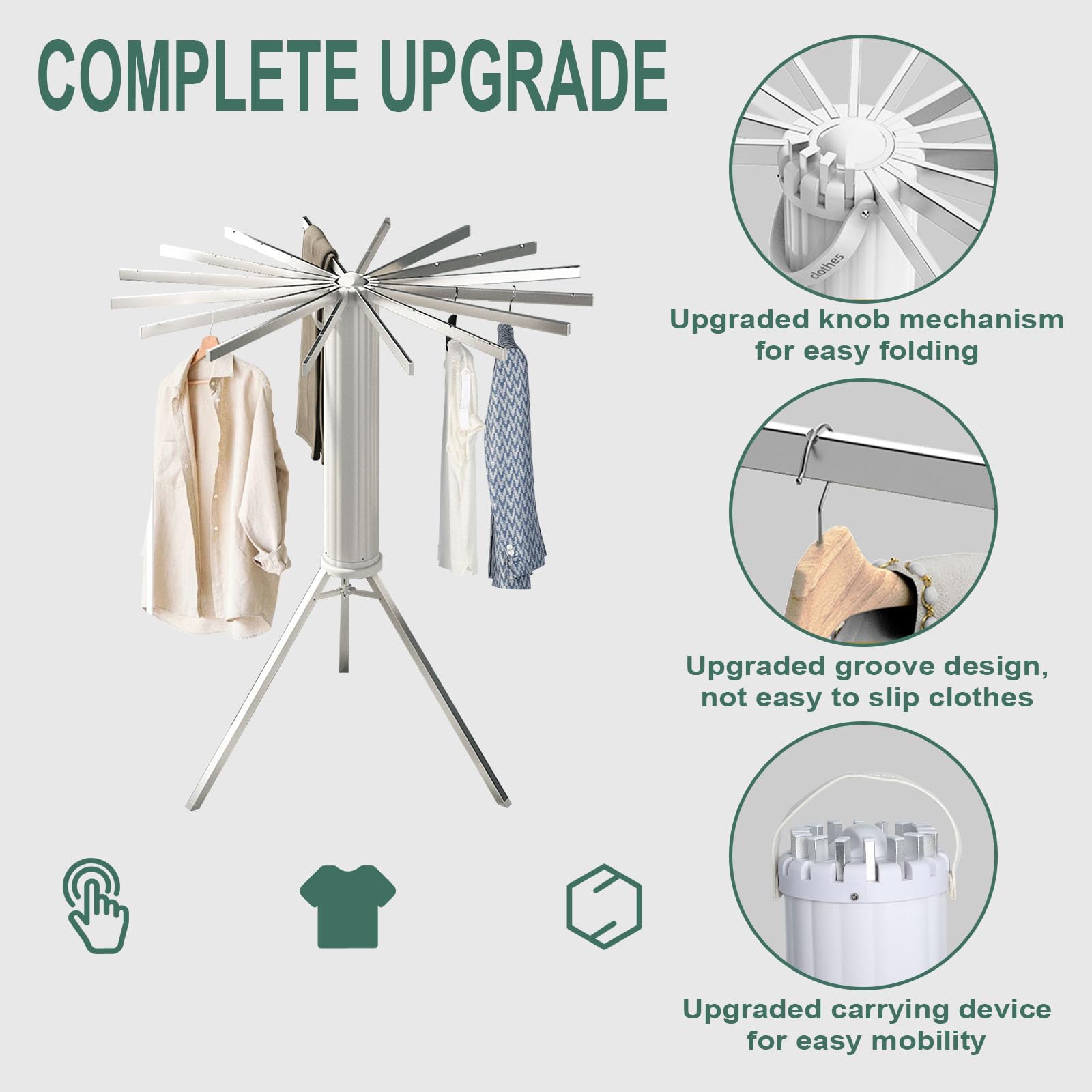 MCCKLE Tripod Clothes Drying Rack,Effortless Foldable, Space-Saving,Stylish Laundry Solution