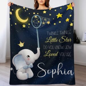 ofccustom customized baby blankets personalized baby blankets for girls boys floral animal baby plush blanket gift for newborn new mom (black elephant)