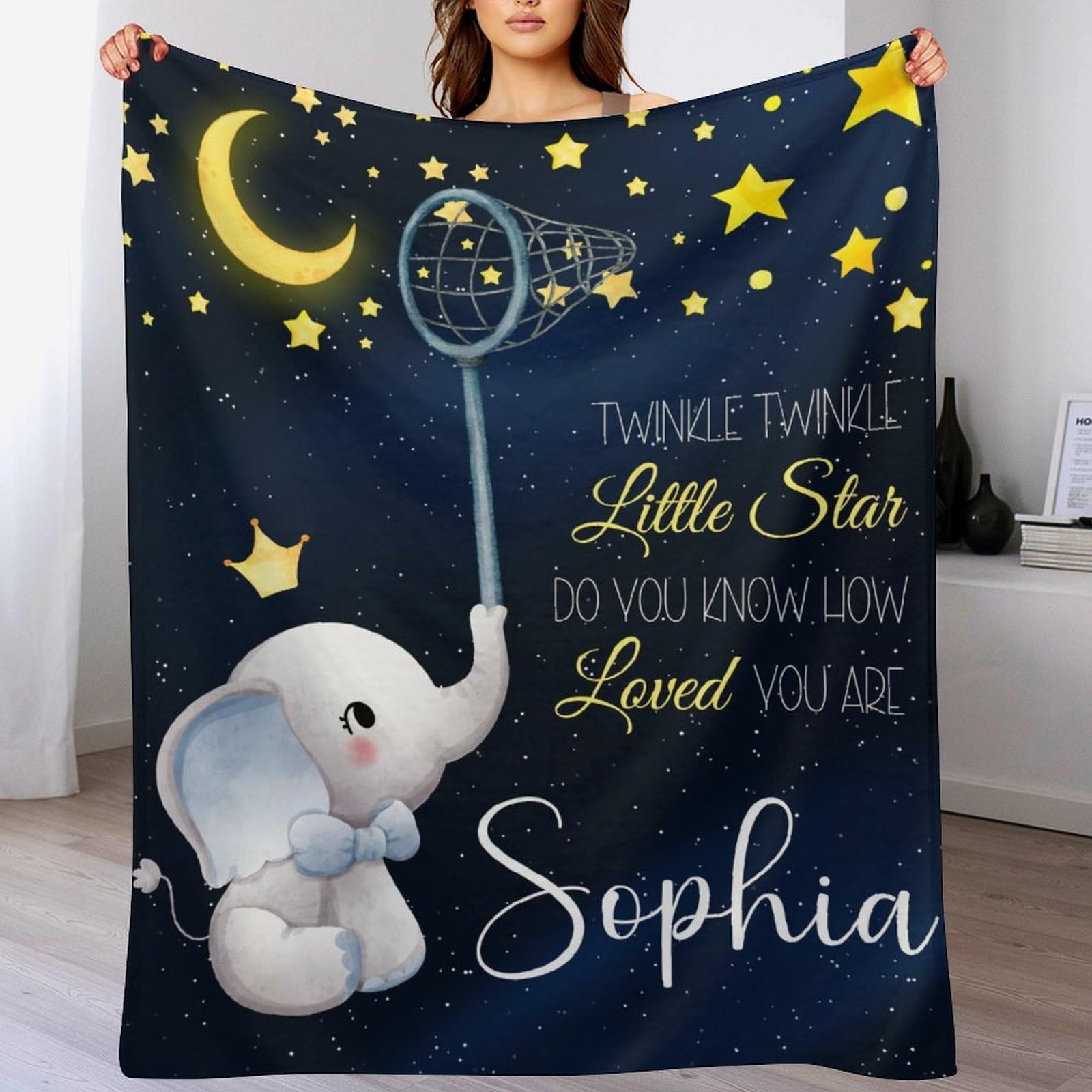 OFCCUSTOM Customized Baby Blankets Personalized Baby Blankets for Girls Boys Floral Animal Baby Plush Blanket Gift for Newborn New Mom (Black Elephant)