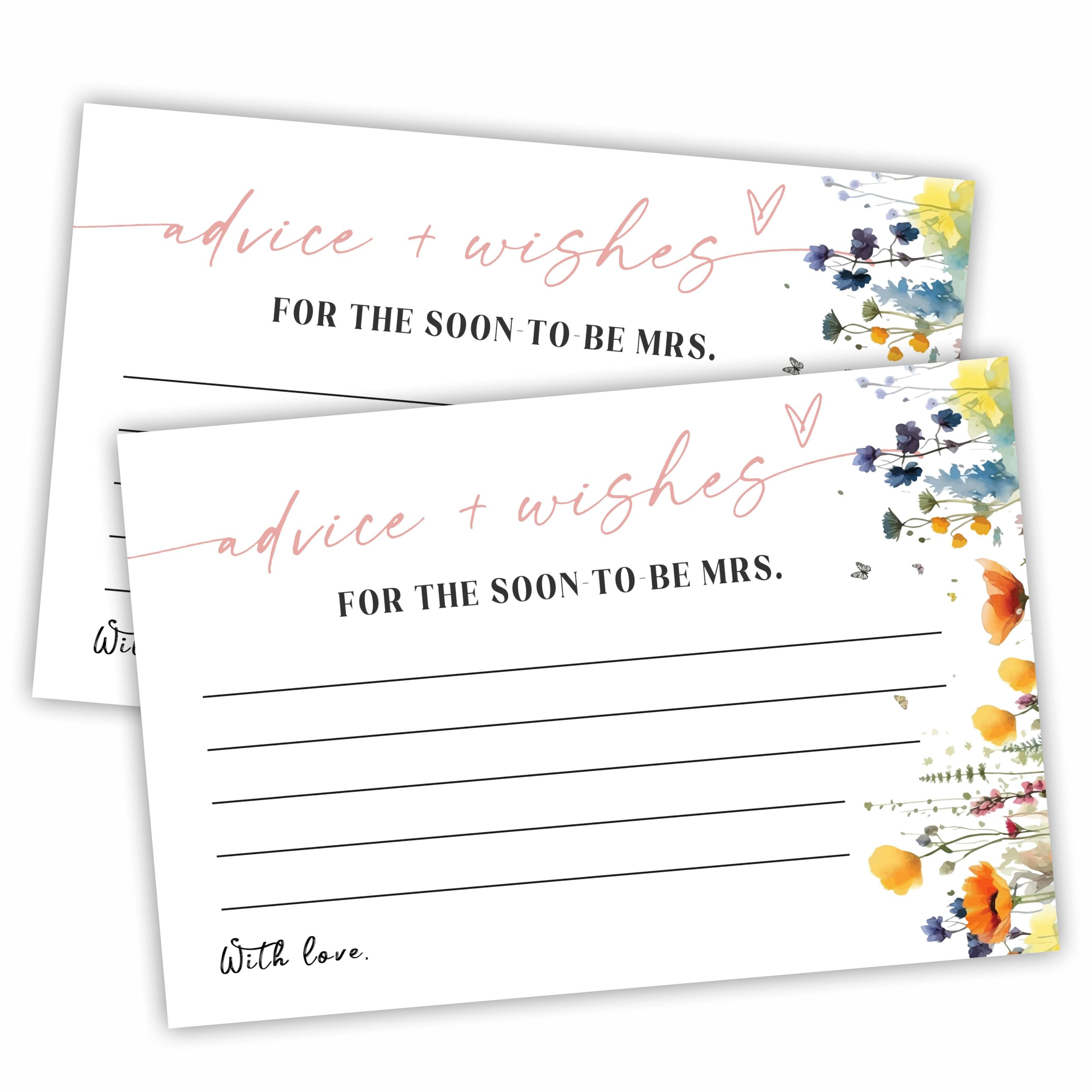 Hsupl Wildflower Floral Bridal Shower Advice & Wishes Cards, 30 Pcs Minimalism Wedding Wishes Cards, Advice For Newlyweds, Wedding Party Decorations, Bridal Shower Party Favors & Supplies - A01