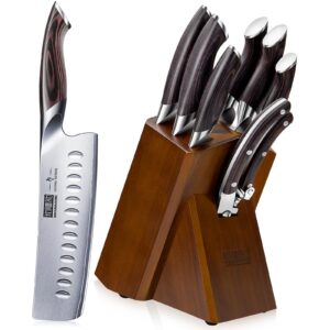 hoshanho 8-piece japanese aus-10 steel kitchen knife set+ 7 inch ultra sharp nakiri knife