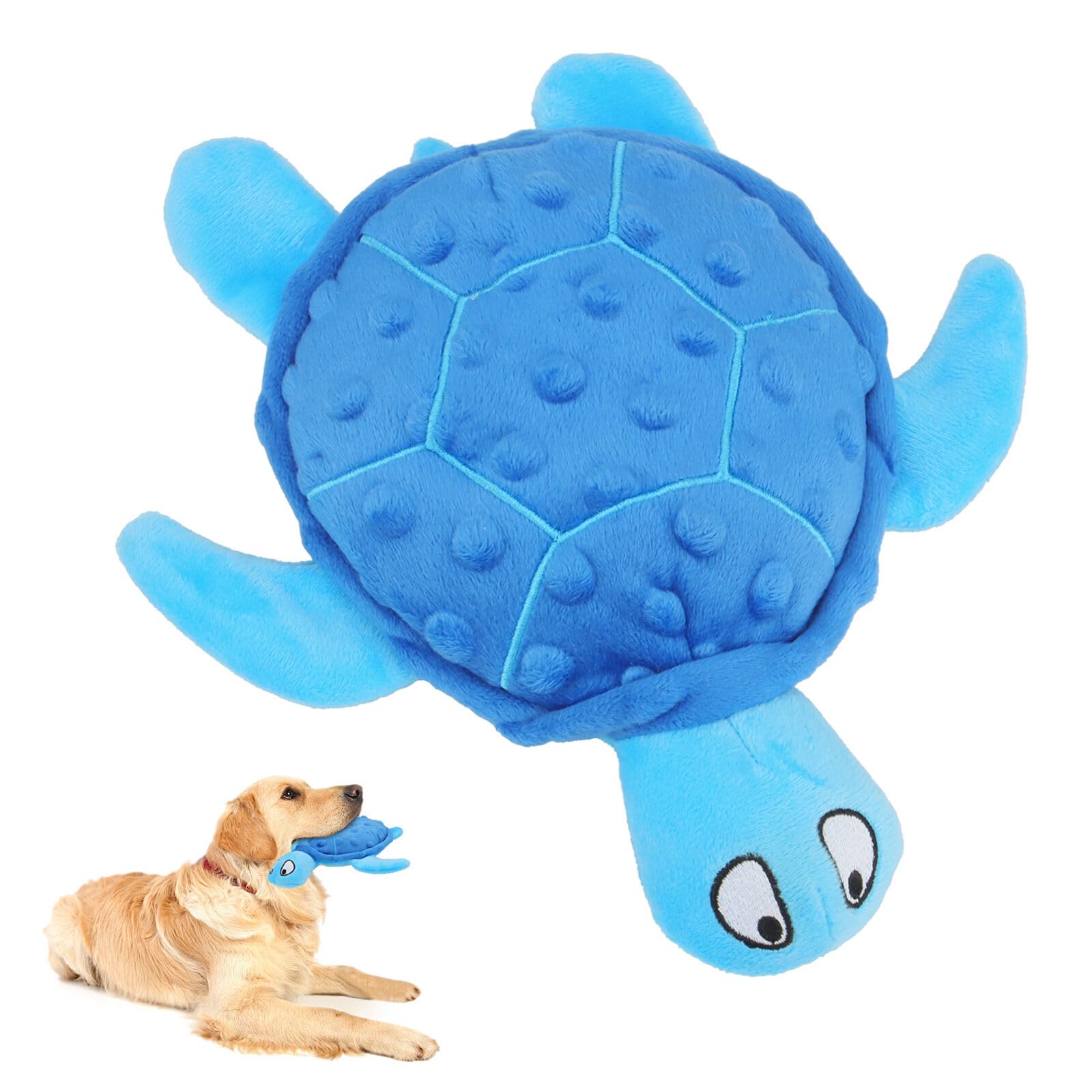 TONYFY Squeaky Sea Turtle Plush Dog Toy - Durable, No Stuffing, Interactive Chew Toy for Small Dogs - Relieve Anxiety, Teething, and Keep Them Busy for Puppy(Blue)