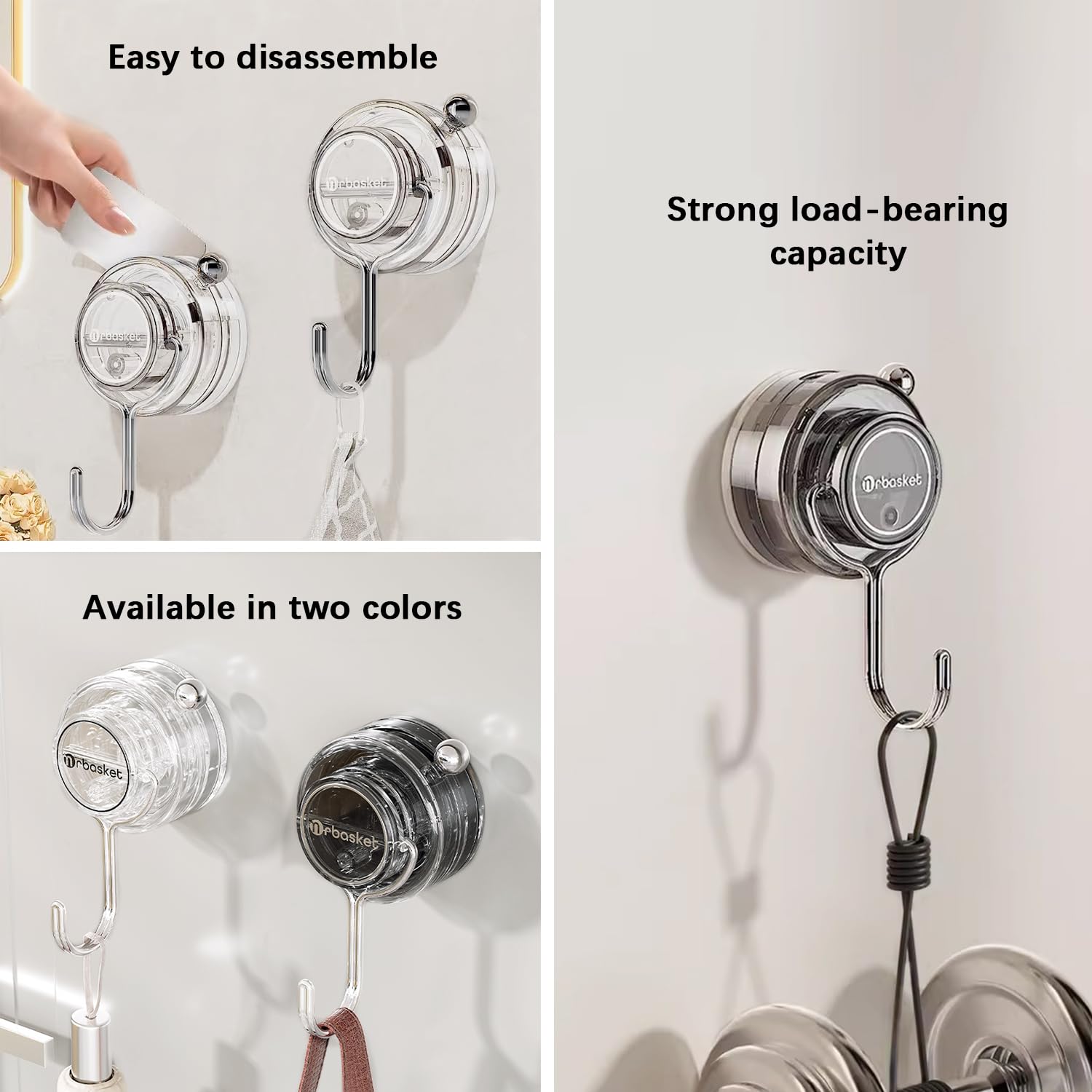 WAYUTO 4PCS Suction Cup Hooks Removable Shower Suction Cup Hangers Punch-free Coat Hat Hooks for Kitchen Bathroom Door Heavy Duty Vacuum Hooks Transparent