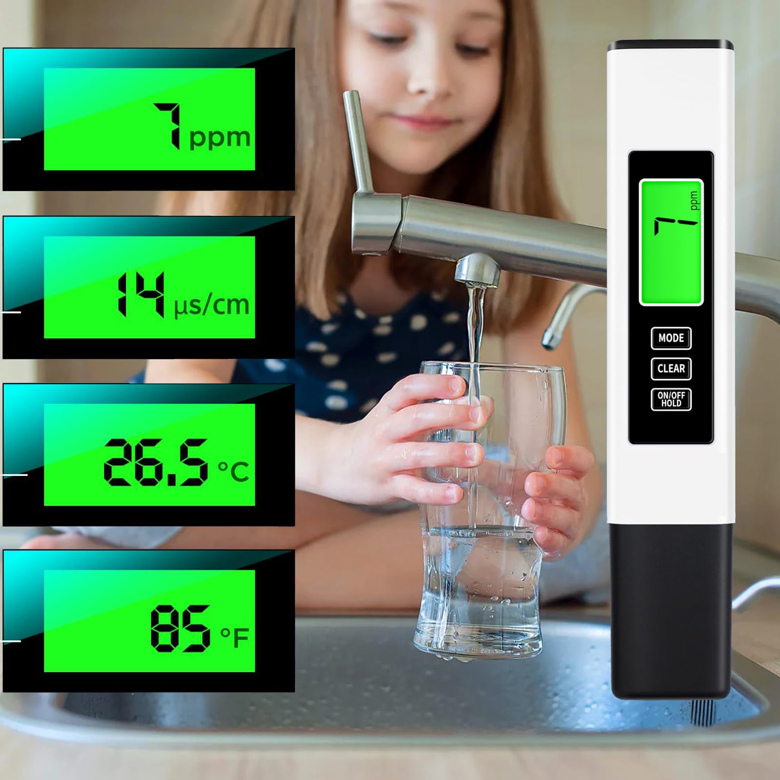 TDS Meter Digital Water Tester, 3 in 1 TDS, EC & Temperature Meter, Accurate PPM Meter, Digital Water Testing Kits for Drinking Water Quality, Hot Tubs, Pool, Aquarium,Hydroponics,Wine Brewing