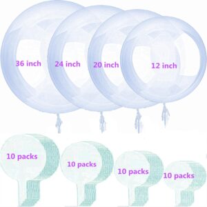 Clear Bobo Balloons 40 pieces, 4 Sizes Transparent Bubble Balloon,Different Sizes for Wedding Birthday Christmas Indoor Outdoor Party Decoration (12/18/24/36 inches)