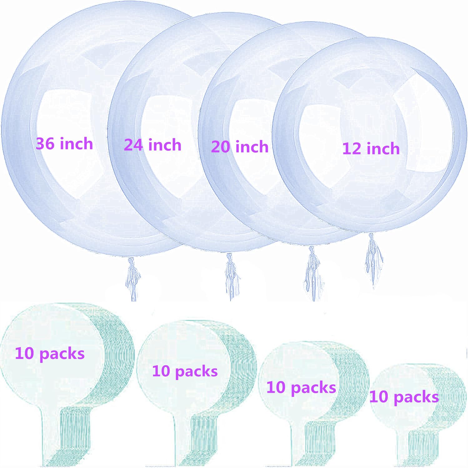 Clear Bobo Balloons 40 pieces, 4 Sizes Transparent Bubble Balloon,Different Sizes for Wedding Birthday Christmas Indoor Outdoor Party Decoration (12/18/24/36 inches)