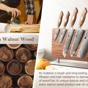 XINZUO Magnetic Knife Block,Natural Walnut Knife Holder Stand for Counter Top,with Strong Magnets,Double Sided Kitchen Knife Storage Rack