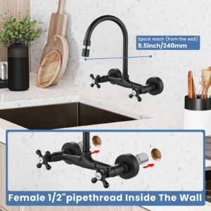 Airuida Shower Faucet Set with 8 Inch Rainfall Square Showerhead and Tub Spout Bathtub Faucet Wall Mount Kitchen Faucet Matte Black 8 Inch Center Wall Mount Faucet Kitchen with Sprayer