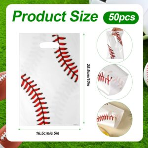 PEUTIER 50pcs Baseball Party Gift Bags, Baseball Goodie Bags Favors Sport Theme Party Favor Bags Practical Gift Bag for Party Birthday Presents Packing Candy Snack Goodie Storage (White, Red)