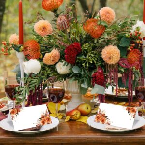 Whaline 100Pcs Orange Floral Place Cards 3.5 x 2 Inch Watercolor Rose Tented Card Seating Cards Blank Table Name Sign for Fall Thanksgiving Party Table Setting Supplies