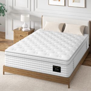 BedStory Queen Mattress - 14 Inch Plush Hybrid Mattress in a Box - Soft Memory Foam and Individual Pocket Springs for Pressure Relief and Motion Isolation, CertiPUR-US