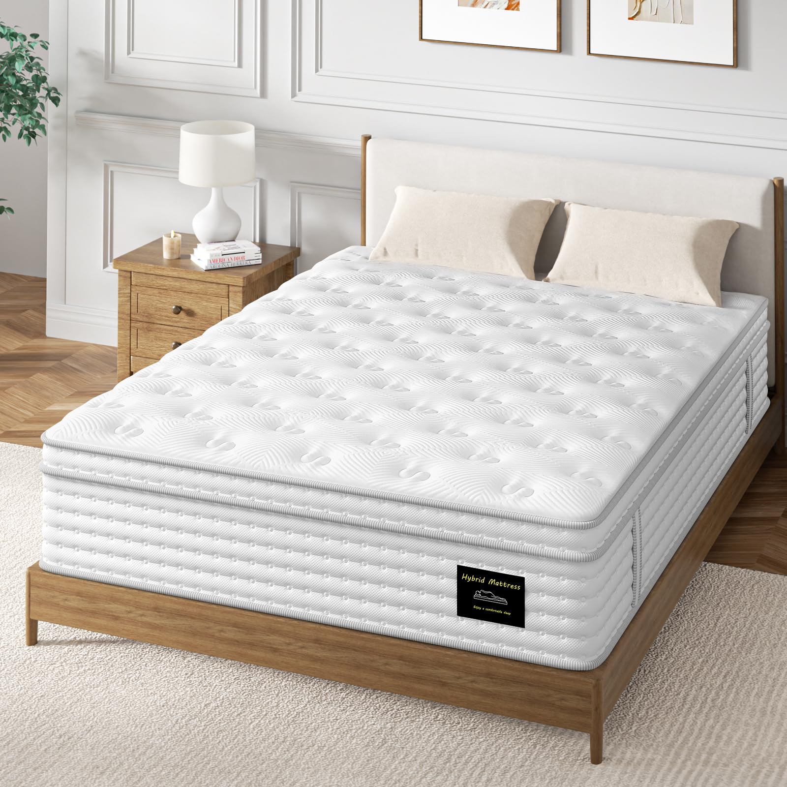 BedStory King Mattress - 14 Inch Plush Hybrid Mattress in a Box - Soft Memory Foam and Individual Pocket Springs for Pressure Relief and Motion Isolation, CertiPUR-US