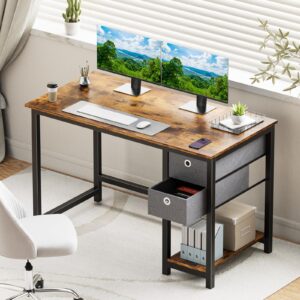 SMUG Computer Desk with Storage Drawers, 40 Inch Small Office Desk Modern Simple Workstation Study Writing Table for Home Bedroom, Rustic Brown