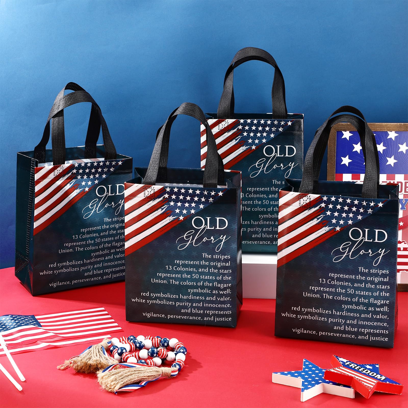 Sweetude 30 Pcs Veterans Day Souvenirs Gift Bags with Handle Medium Size Patriot Day Gift Bags American Flag Gift Patriotic Themed Bags for Veteran Party Church Decorations Favors