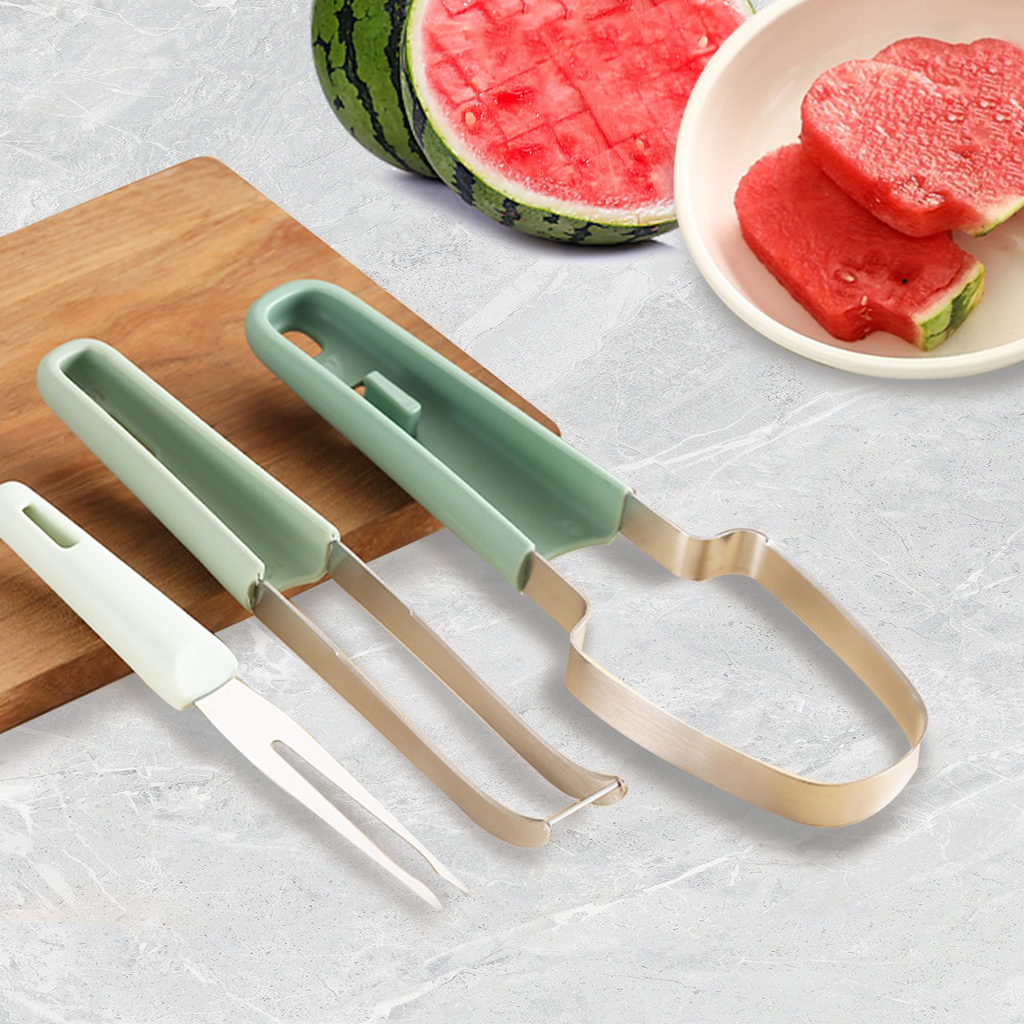 3-in-1 Watermelon Cutter Slicer Tool, 2024 New Stainless Steel Watermelon Popsicle Cutter Slicer Tool, Multi Watermelon Slicer Melon Cutter for Camping Kitchen Gadgets (Green)