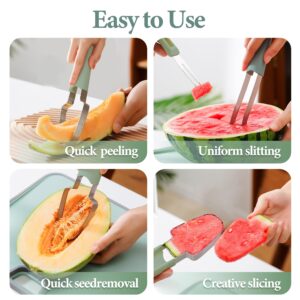 3-in-1 Watermelon Cutter Slicer Tool, 2024 New Stainless Steel Watermelon Popsicle Cutter Slicer Tool, Multi Watermelon Slicer Melon Cutter for Camping Kitchen Gadgets (Green)