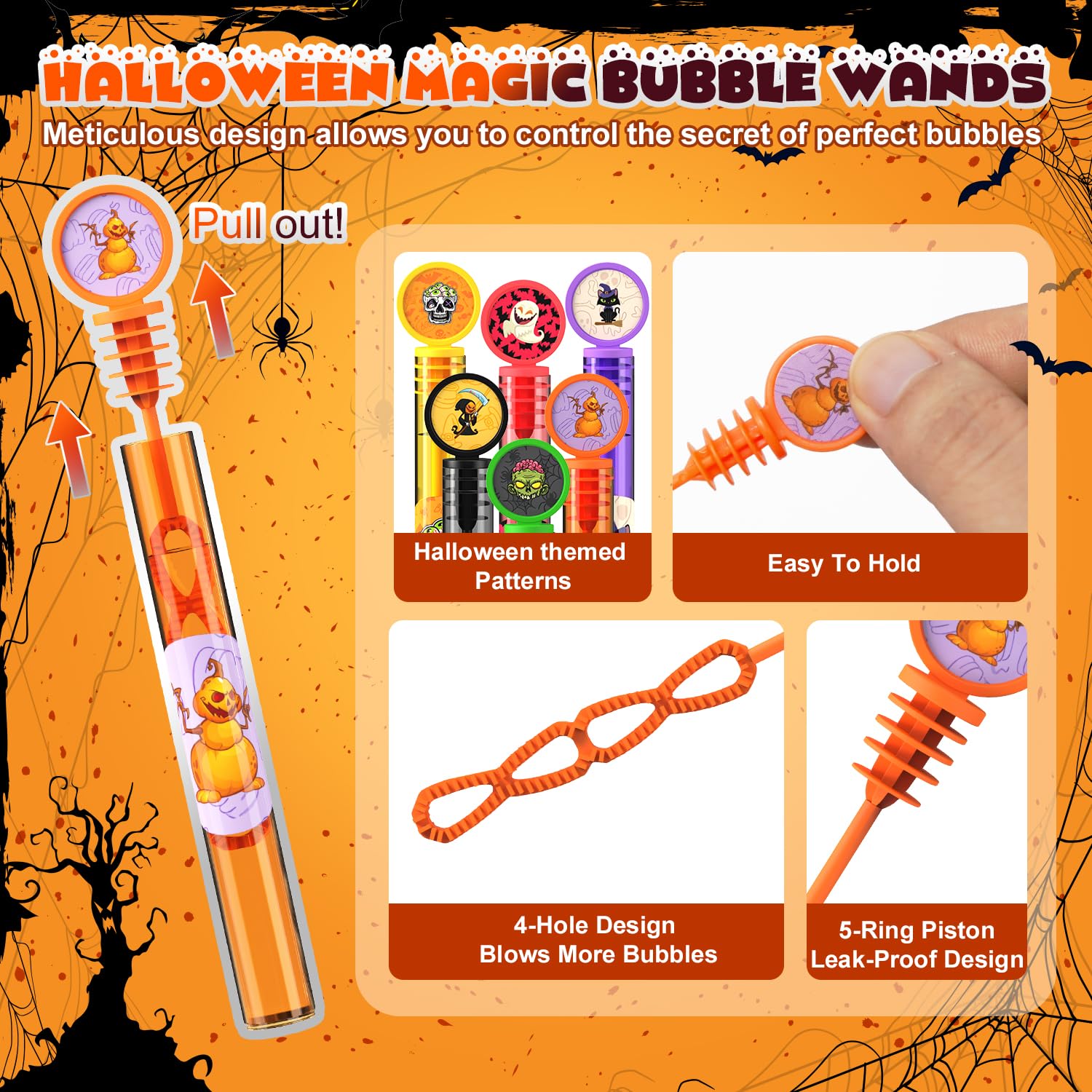 60 Pcs Halloween Bubble Wand, Halloween Party Favors for Kids, Party Supplies Mini Bubbles Bulk Halloween Toys Gifts Classroom Prizes for Toddlers Boys Girls Party, Easter Basket Stuffers Goodie Bag