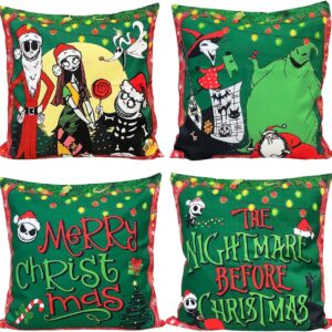 Generic Nightmare Before Christmas Pillow Covers, 4pcs Jack and Sally Holiday Winter Throw Pillow Covers 18x18 Merry Christmas Couch Sofa Christmas Decorations Holiday Pillow Cases, Green, ER123