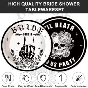 120PCS Bride Or Die Bachelorette Party Supplies Till Death Do Us Party Decorations Halloween Black Bridal Shower Wedding Party Tableware Paper Plates Napkins Forks For 20 Guests