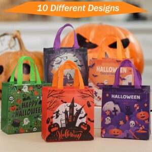 JoJotree 10 Pcs Halloween Trick or Treat Bags, Premium Non-Woven Halloween Tote Bags with Handles, Reusable Goodie Gift Bags Multipurpose Bags for Halloween Party Favors Supplies(9" x 8.6" x 4.3")