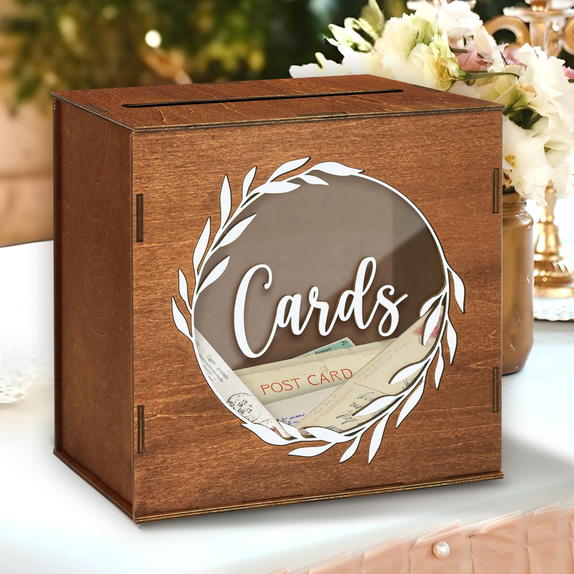 WOODAMORE Wooden Card Box For Wedding - Rustic Wedding Card Boxes For Reception, Wedding Box For Cards And Money, Wood Gift Card Box Holder For Graduation, Funeral, Wedding Envelope Box For Party