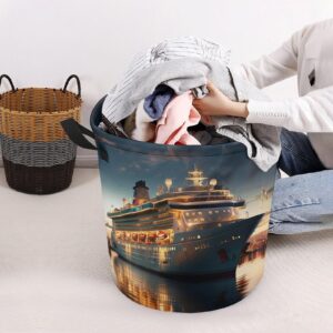 Ocean Wave Laundry Basket, Ocean Ship Collapsible Laundry Hamper, Waterproof Oxford Cloth Laundry Bag with Handles, Cruise Ship Clothes Toy Organizer Basket for Room