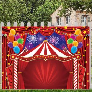 Red Circus Backdrop 7x5FT Carnival Theme Tent Photography Background Circus Amusement Park Fireworks Balloon Banner for Newborn Baby Shower Birthday Party Decorations Supplies (84x60 inch)