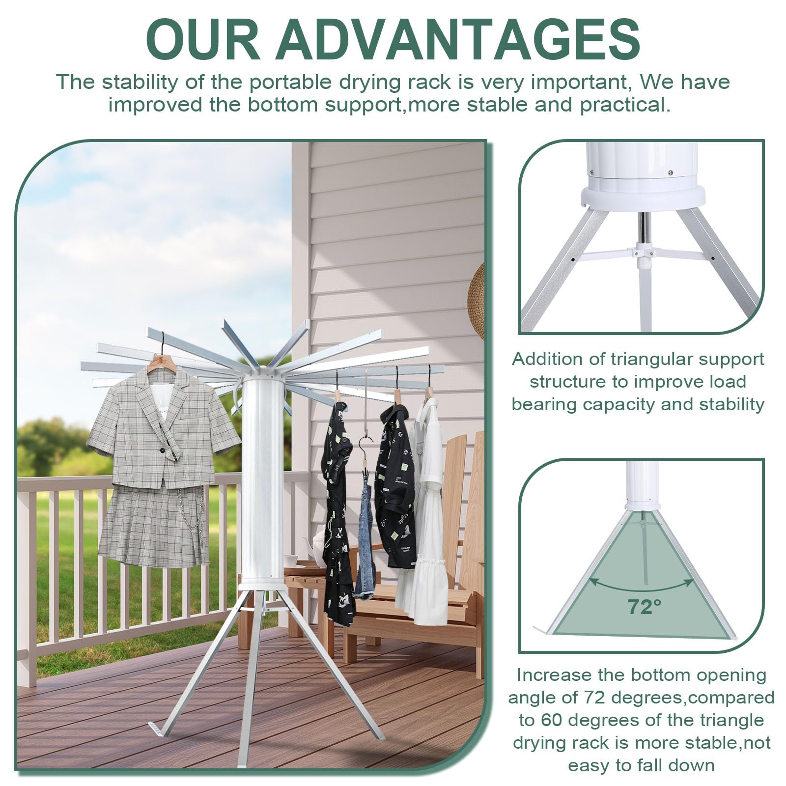 MCCKLE Tripod Clothes Drying Rack,Effortless Foldable, Space-Saving,Stylish Laundry Solution