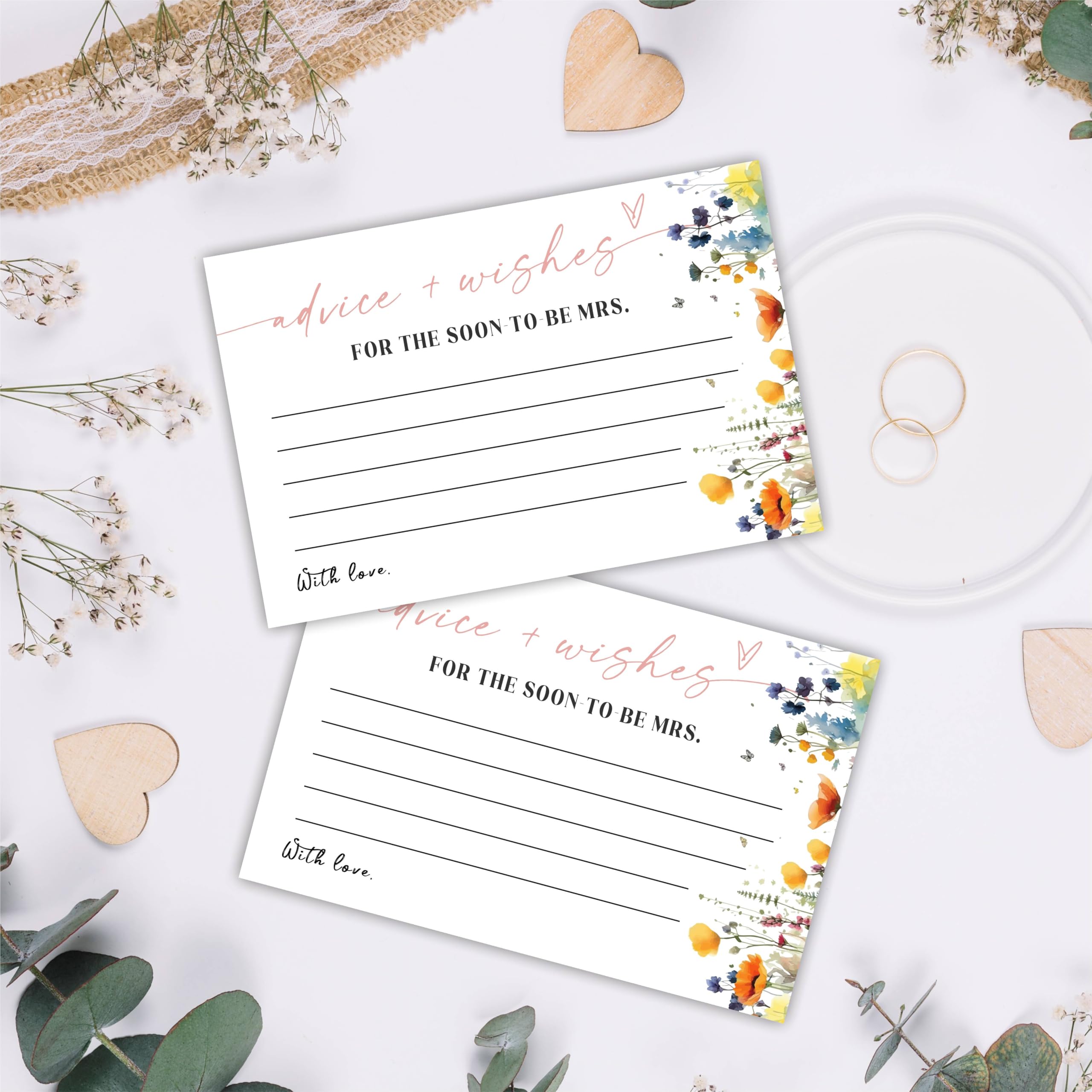 Hsupl Wildflower Floral Bridal Shower Advice & Wishes Cards, 30 Pcs Minimalism Wedding Wishes Cards, Advice For Newlyweds, Wedding Party Decorations, Bridal Shower Party Favors & Supplies - A01