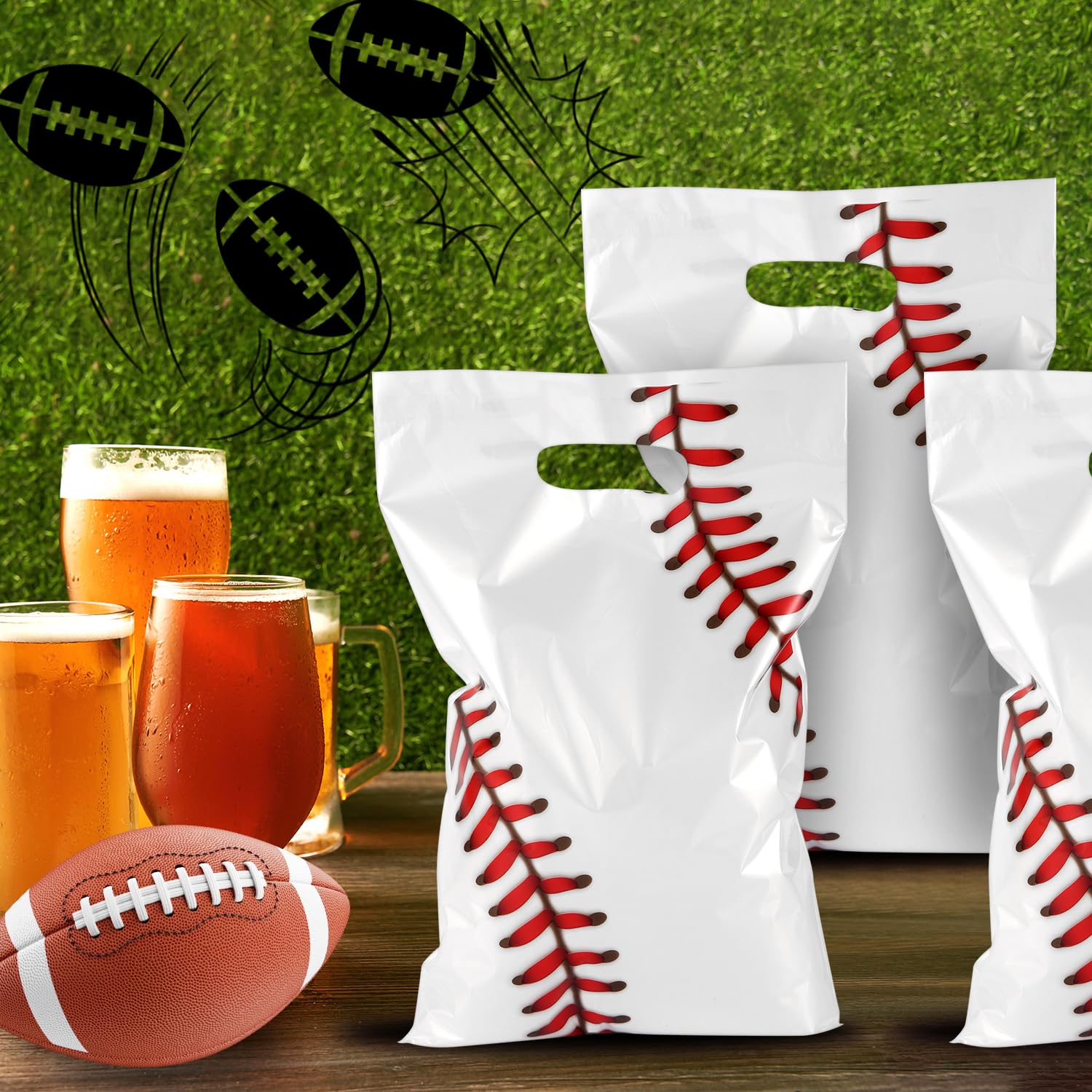 PEUTIER 50pcs Baseball Party Gift Bags, Baseball Goodie Bags Favors Sport Theme Party Favor Bags Practical Gift Bag for Party Birthday Presents Packing Candy Snack Goodie Storage (White, Red)