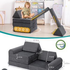 Kidirect Modular Kids Play Couch, K8 Imaginative Convertible Foam Play Couch for Kids and Toddlers, 350+ DIY Kid Couch for Playroom, Creative Toddler Play Couch Sofa, Child Sectional Sofa, Space Grey