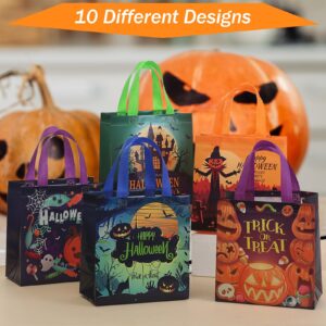 JoJotree 10 Pcs Halloween Trick or Treat Bags, Premium Non-Woven Halloween Tote Bags with Handles, Reusable Goodie Gift Bags Multipurpose Bags for Halloween Party Favors Supplies(9" x 8.6" x 4.3")