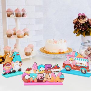 Blosssound 6 Pcs Ice Cream Table Wooden Decorations Ice Cream Table Centerpieces Letter Truck Gnome Ice Cream Wood Signs for Ice Cream Theme Bar Party Birthday Baby Shower Party Supplies