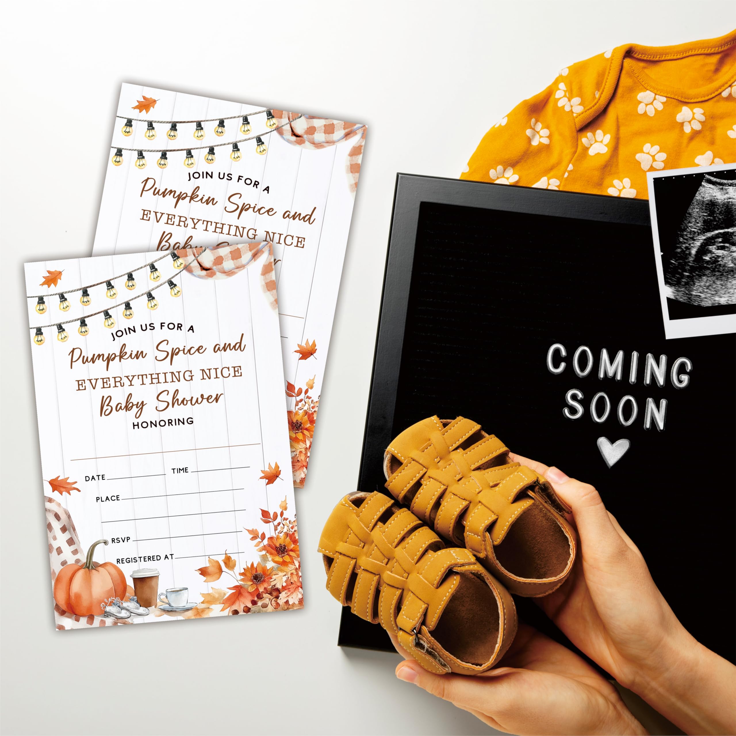 Hsupl 25 Set Double Print Baby Shower Invitation Cards(4"x6")-Pumpkin Spice And Everything Nice Autumn Card-Thanksgiving Watercolor Pumpkin Invitation Card With Envelope-Baby Gender Announcement-A11