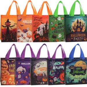 jojotree 10 pcs halloween trick or treat bags, premium non-woven halloween tote bags with handles, reusable goodie gift bags multipurpose bags for halloween party favors supplies(9" x 8.6" x 4.3")