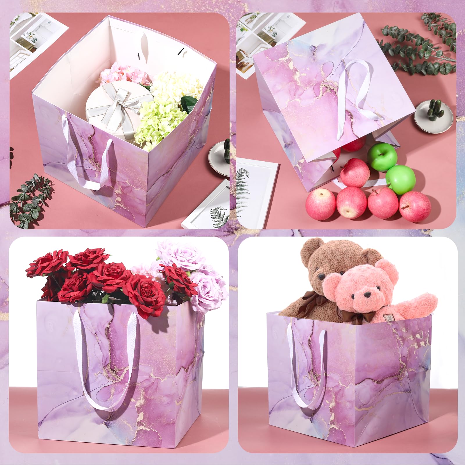 11.8" Extra Large Gift Bag Colorful Marble Square Giant Gift Bag with Handles and Tissue Paper Big Present Bag Pink Purple Wrapping Paper Bag for Birthday Wedding Christmas Baby Shower Party Supplies