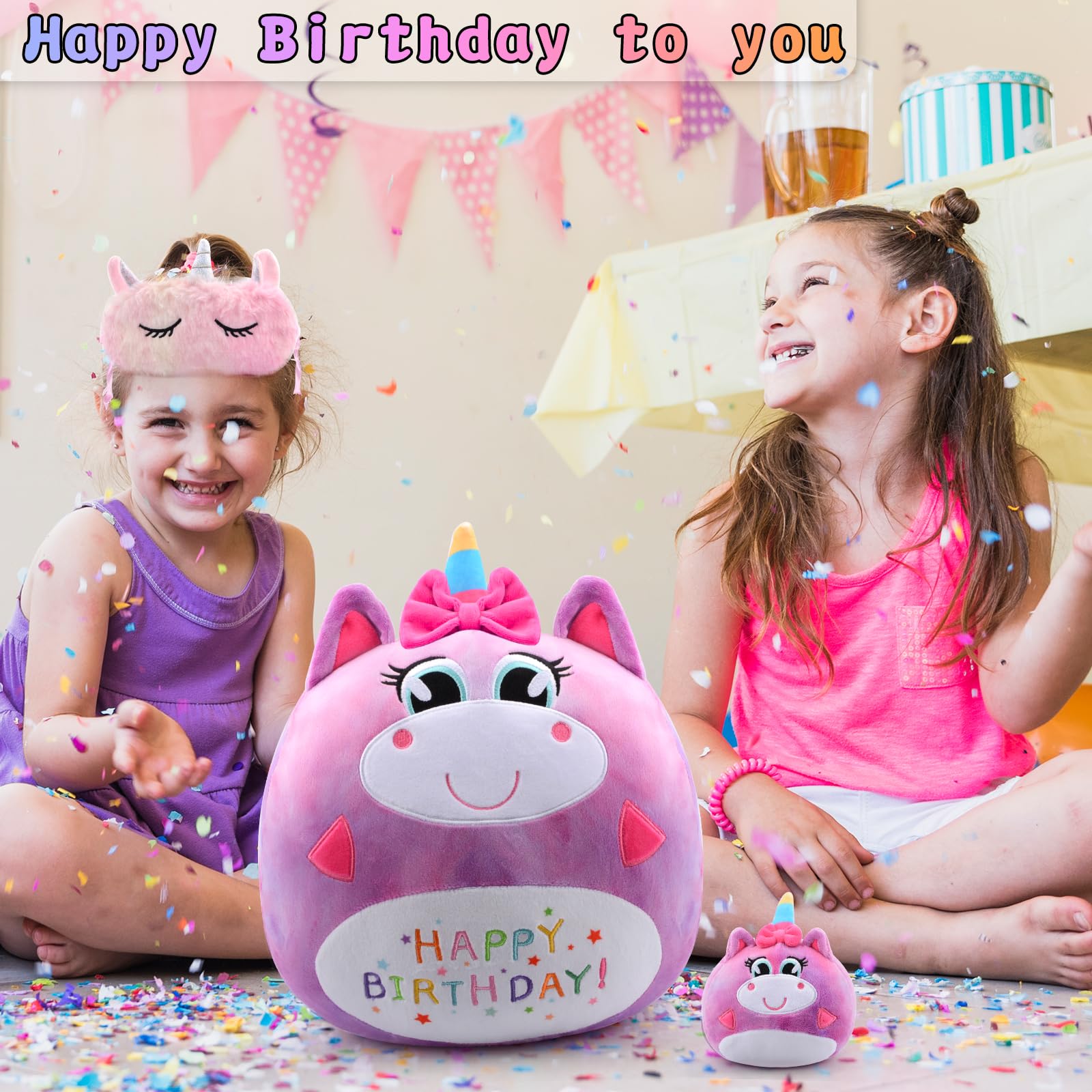 Birthday Plush Unicorn Pillow, Happy Birthday Gifts for Girls Toddlers Kids, Soft Plush Toy Cute Unicorn Stuffed Animal, Plushies Doll Home Room Decoration, Unicorn Sleep Mask