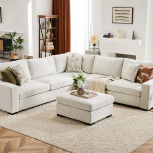 ABCASA Ottoman Module for Modular Sectional Sofa Couch, Large Square Footrest,Ivory