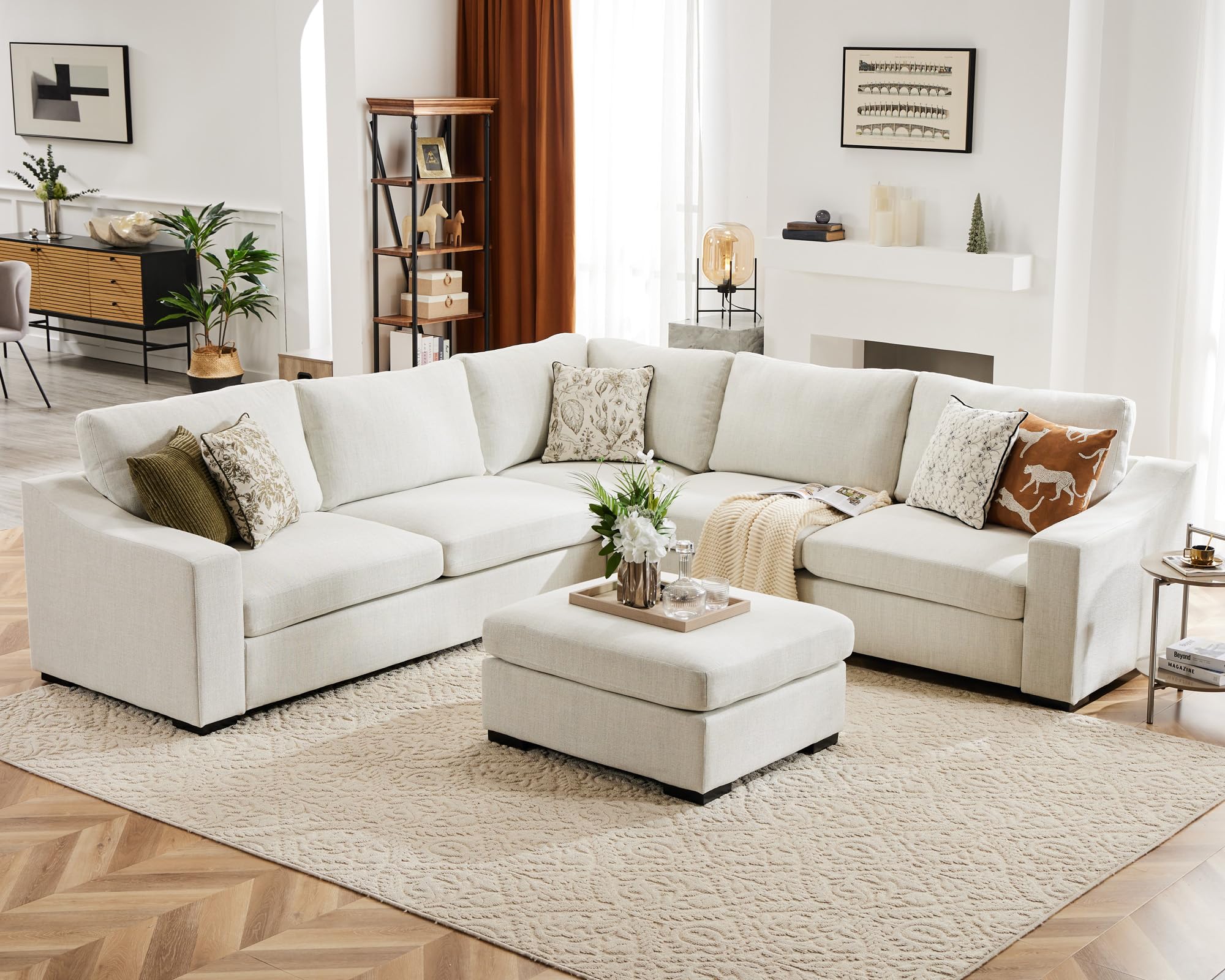 ABCASA Ottoman Module for Modular Sectional Sofa Couch, Large Square Footrest,Ivory