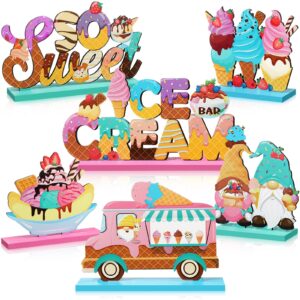 blosssound 6 pcs ice cream table wooden decorations ice cream table centerpieces letter truck gnome ice cream wood signs for ice cream theme bar party birthday baby shower party supplies