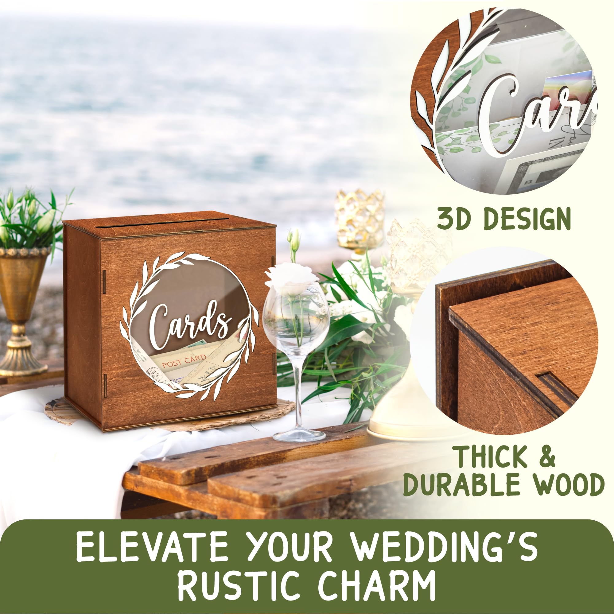 WOODAMORE Wooden Card Box For Wedding - Rustic Wedding Card Boxes For Reception, Wedding Box For Cards And Money, Wood Gift Card Box Holder For Graduation, Funeral, Wedding Envelope Box For Party