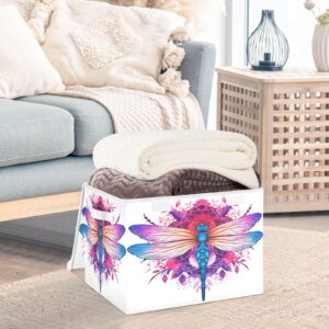 YETTASBIN Dragonfly Storage Basket with Lid and Handles, Large Collapsible Fabric Storage Bins Sturdy Storage Organizer for Shelves, Closet, Bedroom, School, Office, Home Decor